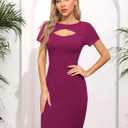 Missufe Women's Summer Boat Neck Short Sleeve Cut Out Knit Bodycon Casual Dress (Purple, L)