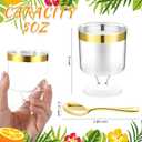 Yinder 200 Pcs Mini Dessert Cups with Spoons Include 100 Disposable Plastic Mousse Cups 100 Tasting Spoons Clear Plastic Parfait Glasses Dessert Bowls for Wedding Party(5 Oz,Gold)