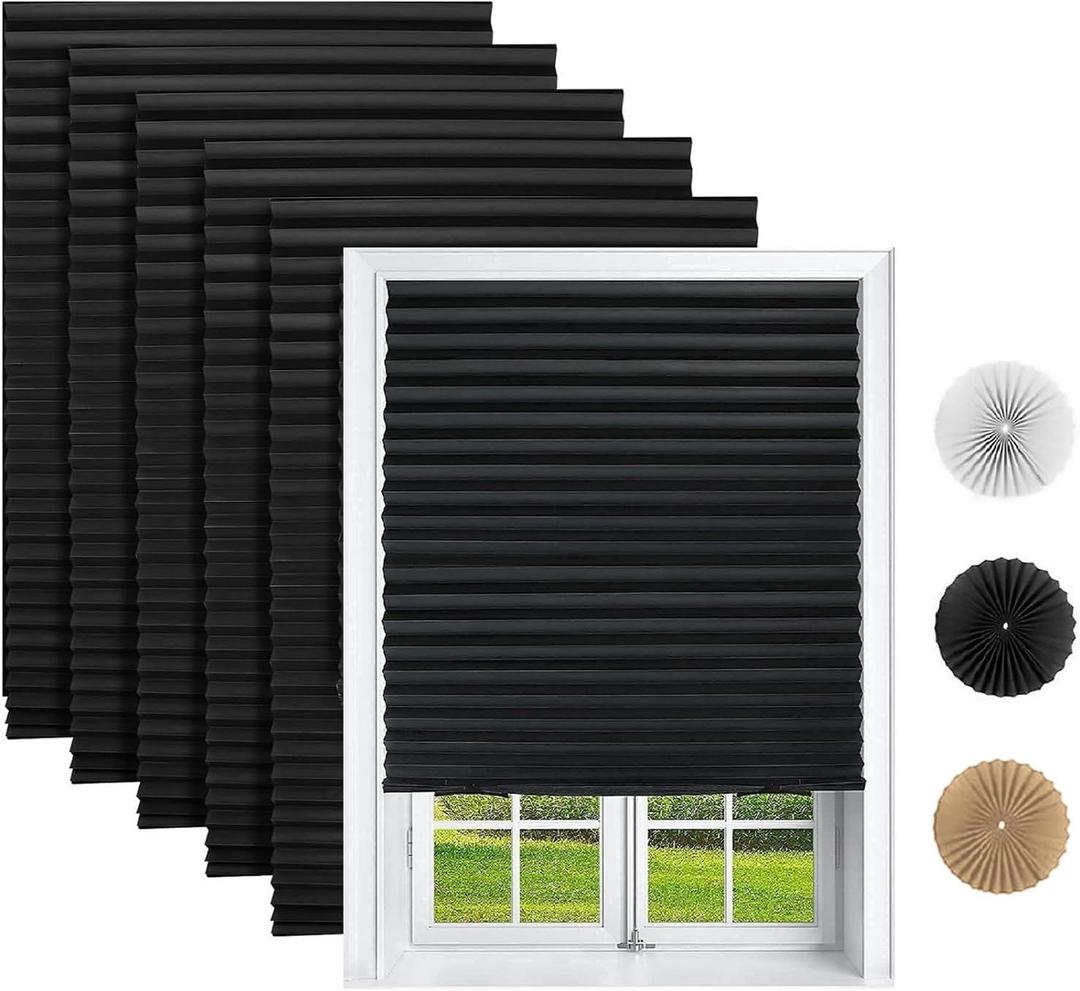 Changshade 6 Pack Temporary Shades, Pleated Paper Blinds for Indoor Windows Cut to Size Adhesive Paper Shades No Tools No Drilling for Office, Bedroom, Living Room, 36" W x 72" H, Black