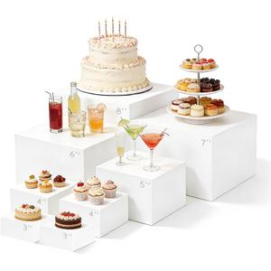 8pcs Buffet Risers,Dessert Table Display Set,White Cake Stand,Acrylic Boxes ForDisplay,Catering Supplies Buffet Display,Cube Boxes Nesting Risers,For Party Catering Dessert(8"-7"-6"-5"-4"-4"-3"-3")