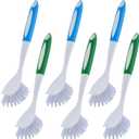 Hsei 6 Pcs Blue and Green Kitchen Scrub Dish Brush Bulk with 11 Inch Anti Slip Handle Cleaning Dish Scrubber with Stiff Bristles Washing Scrub Brushes for Housekeeping for Pots and Pans, Kitchen Sink