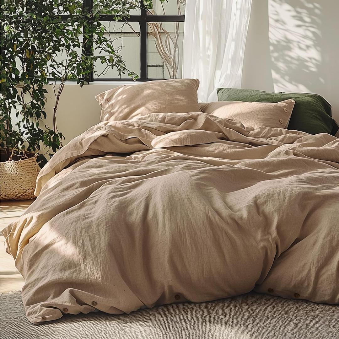 Bedsure Linen Duvet Cover Queen Size - Linen Cotton Blend Bedding Set, Soft & Cozy, 3 Pieces, 1 Duvet Cover 90x90 Inches and 2 Pillowcases, Brown Color Cooling Bedding, Comforter Sold Separately, Size: Queen (90" x 90")