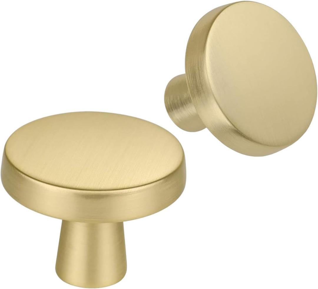 Goldenwarm 10Pack Brushed Gold Drawer Knobs - Brass Cabinet Knobs, Round Gold Knobs for Dresser Drawers