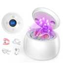 Ultrasonic Retainer Cleaner with UV Light - 45kHz Deep Cleaning Pod for Dentures, Aligners, Night Guards - Includes Cleaning Brush, 200ml Capacity (White)