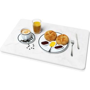 Stone Dish Drying Mat for Kitchen Counter, Quick Drying Diatomaceous Earth Stone Pad, Ultra Absorbent, Non-Slip,Heat Resistant Mat, 15.7"(L)11.8"(W), Whtie Marble