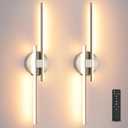 Battery Operated Wall Sconce Set of 2, Brushed Nickel 23.6" 3000K-6500K Dimmable Wall Sconces with Remote Control, Wireless Wall Light Rechargeable for Bedroom Hallway Living Room Background