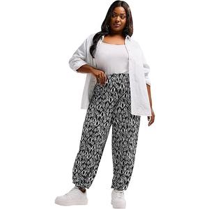 Yours Curve Women's Plus Size Paisley Cuffed Harem Pants (Black, 16)