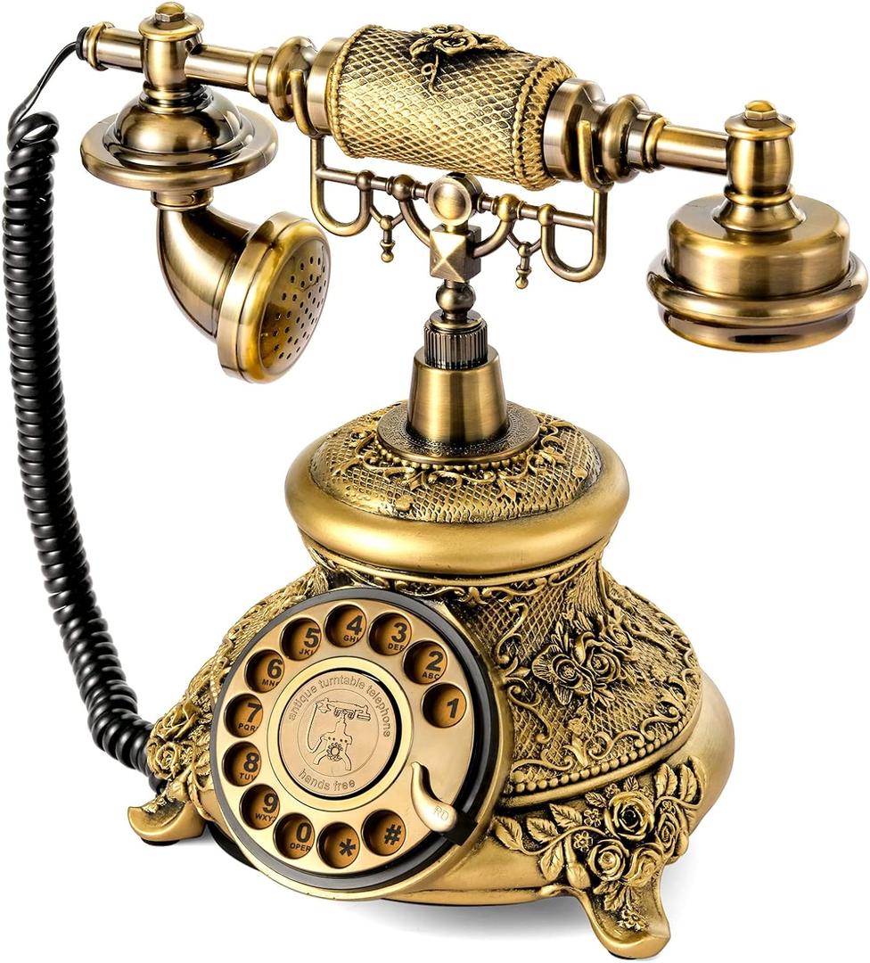 WICHEMI Vintage Phone Retro Rotary Dial Phone Landline Telephone Old Fashion Antique Phone Old School Telephones for Home Office Cafe Bar Star Hotel Decor (Golden) (Bronze)
