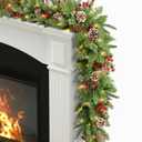 9 ft Prelit Christmas Garlands with 100 Lights Battery Operated Timer 8 Modes, Faux Garland Christmas Decorations for Mantle, Stairs, Fireplace, Decor with Natural Pine Cones, Berries