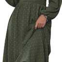 Mettclasi Women's Spring Fall Swiss Dot V Neck Maxi Dress Casual Puff Long Lantern Sleeve A-Line Flowy Dress - Army Green, Small