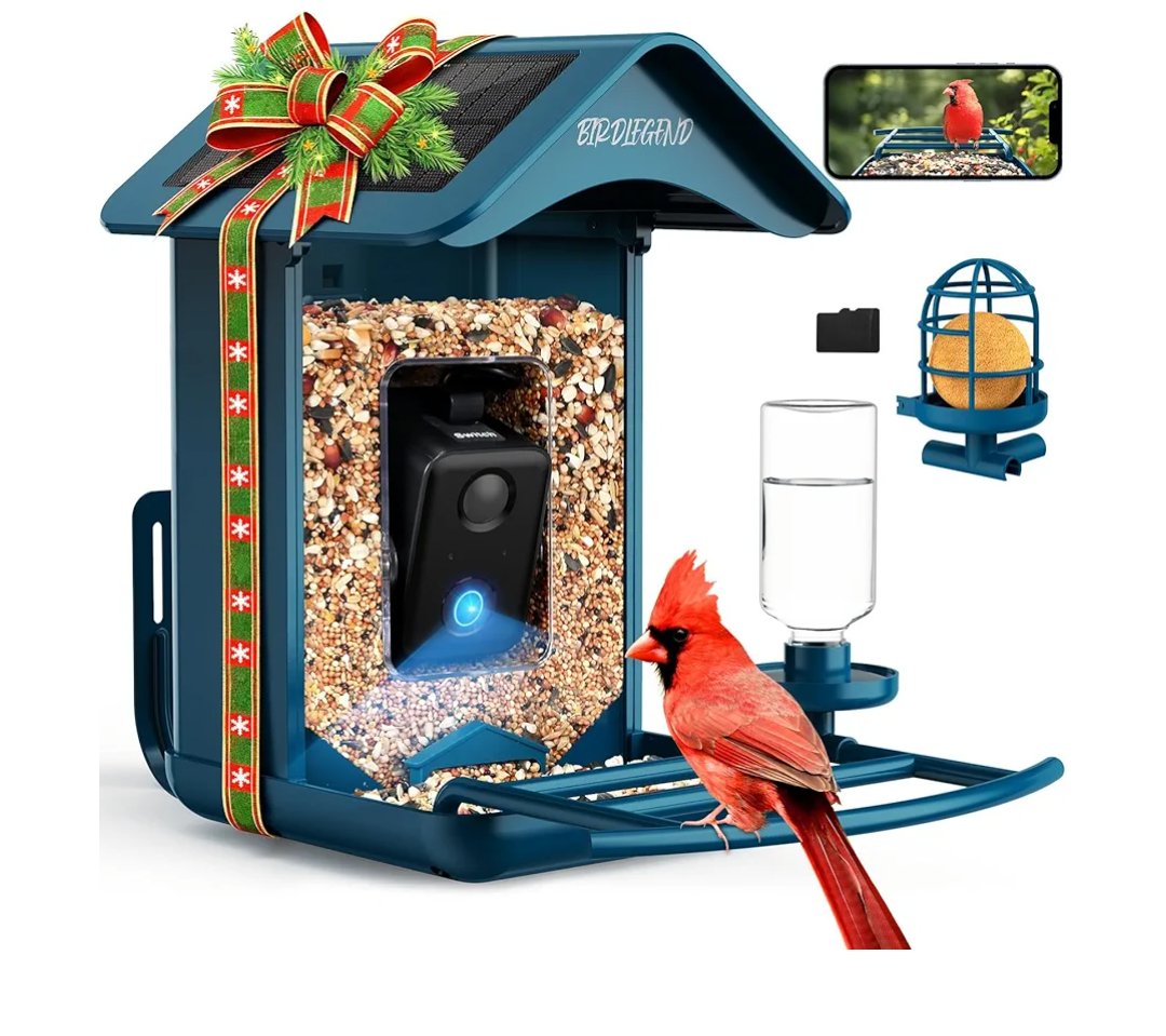 BIRDLEGEND® BL01 Bird Feeder with Camera Solar Powered, Free AI Smart Camera Bird Feeder with 64GB Card DIY Add-ons 1080P Live Auto Capture Videos Pictures, Gifts for Birdlover Mom Dad, 2.4GHz WiFi