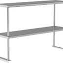 Double Overshelf Double Tier Stainless Steel Shelf 12 x 48 Inches, Adjustable Height Commercial 2 Tier Shelf 360lb Load Capacity for Prep & Work Table in Restaurant, Home and Kitchen