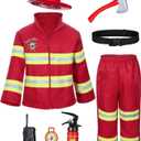 Kid's Fireman Firefighter Costume Toys with Complete Accessories for Boys and Girls Birthday Halloween Party Dress Up Red 10-11 Years