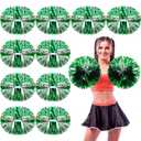 WILLBOND 12pcs Cheerleading Pom Poms Bulk Metallic Foil Cheerleader Pompoms with Baton Handle for Football Basketball Cheering Squad Team Game Sports Dance Party Outfit (Green and Silver)