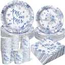 Zhehao 250 Pcs Mr. and Mrs. Bridal Shower Plates Napkins Sets 50 Pcs 9'' Dinner Plates and 7'' Dessert Plate and 9oz Cups 100 Napkins Serves 50 Party Supplies Bridal Shower Engagement Decoration (Blue)