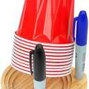 Hosting Essentials: Drink & Cup Holder with Marker Slot - Prevent Mix-Ups at Parties, BBQs, Weddings, Cookouts & Birthdays - Wooden Organizer Fits Universal Disposable Cup Sizes