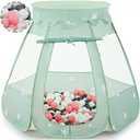 Wilhunter Baby Ball Pit Tent with 50 Balls - For Toddlers, Pink/White/Gray Princess Playhouse with Carry Bag, 109x90cm