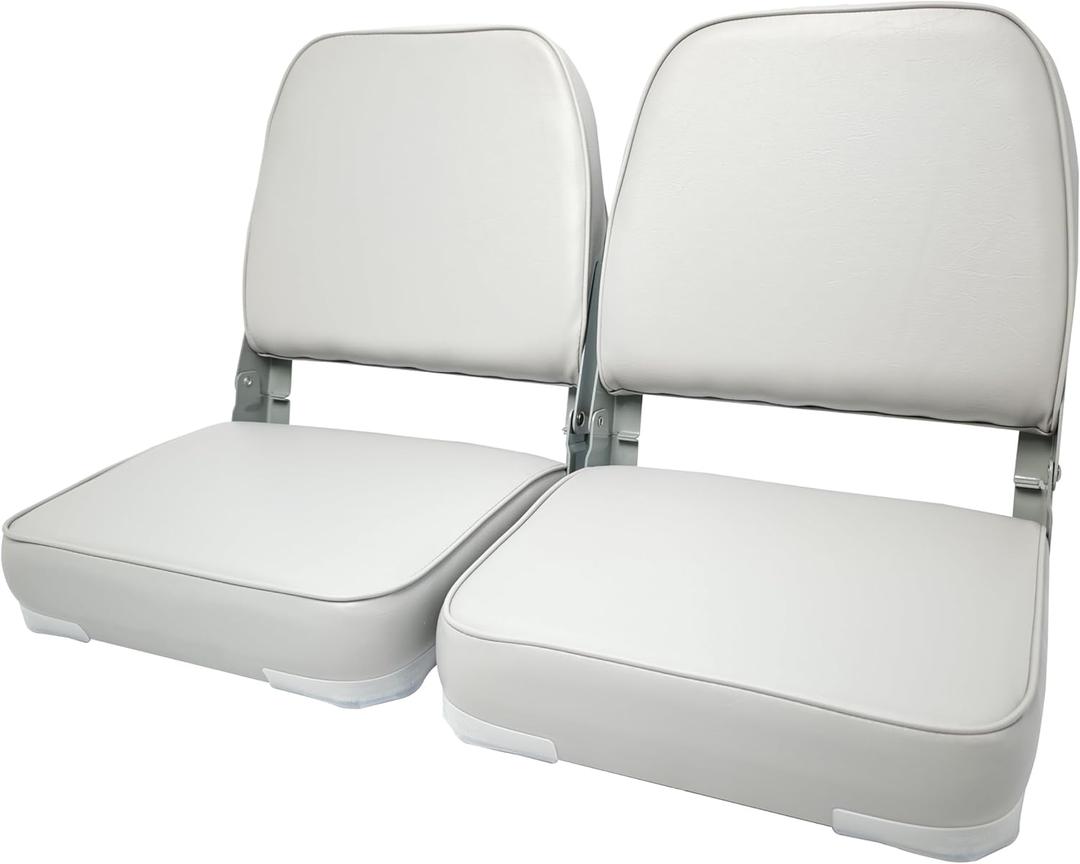 Folding Boat Seats 2 Pack, Low Back Bass Boat Seat for Fishing Jon Pontoon with Stainless Steel Screws, Light Gray