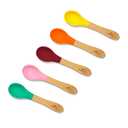 Avanchy Baby Spoons, Silicone Baby Spoons for Self Feeding, Toddler & Infant Spoons 4+ Months, Baby Led Weaning Utensils, Soft Tip Feeding Spoons, BPA Free Bamboo Handle, 5 Pack Pink