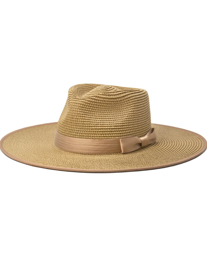 FLUFFY SENSE. Unisex Wide Brim Sun Hat Straw Panama Rancher Fedora Hat for Men Beach Hat for Women