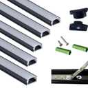 5-Pack 3.28FT Pre-Drilled Countersunk Hole LED Strip U Channel Diffuser, Matte Black Flush Mounted Under Cabinet Tape Light Aluminum Low Profile with Milky Cover (5, 3.28FT)