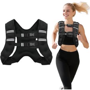 Weighted Vest for Woman Men with Reflective Stripe, Size Adjustable Strength Training Weighted Vest for Walk Running Jogging (Black-11.90 lb)