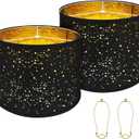 Large Lamp shades Set of 2 Starlight Light Effect Drum Lamp shades 15" Top x 15" Bottom x 12" High,Spider Fitter, Come with 10" Gold Lamp shade holder set of 2 Easy Assembly Required Black (15"X15"X12")