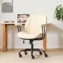 YFO Home Office Desk Chair Office Rubber Casters Ergonomic Computer Chair with Lumbar Support Adjustable Height Rolling Swivel Executive Task Armrests Chair Cream Leather (Mid Back)