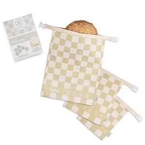 Buzzy Bags Reusable Bread Bags XL, M, S Beeswax Bags 3 Pack for Homemade Bread, Cotton, Sourdough Bag, Beeswax Bag, Sourdough Storage (Beige/ Oatmeal)