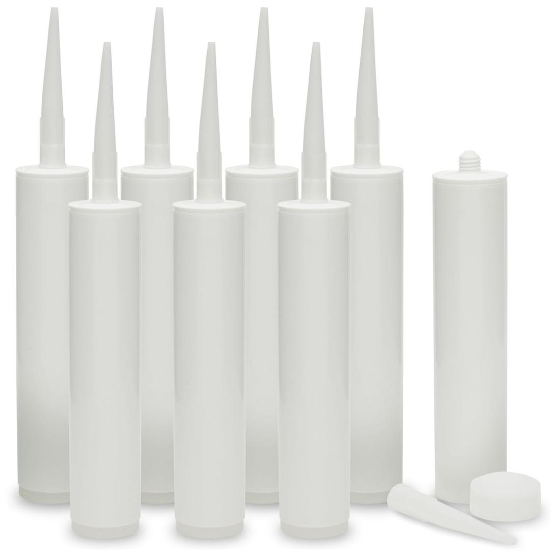 Bright Creations Pack of 8 Empty Caulk Tubes  11 Oz Refillable Cartridges  Tile & Grout Sealant with Grout Dispenser  Reusable Design & Refillable Caulk Tubes  8.4 x 1.9 in