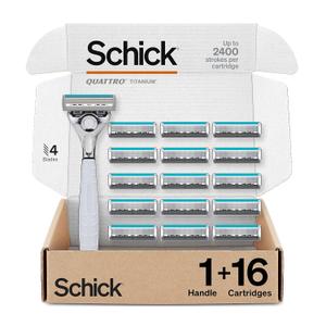 Schick Quattro Titanium 4-Blade Razors for Men | 1 Mens Razor Handle and 16 Refill Blades for Shaving (Multicolor)
