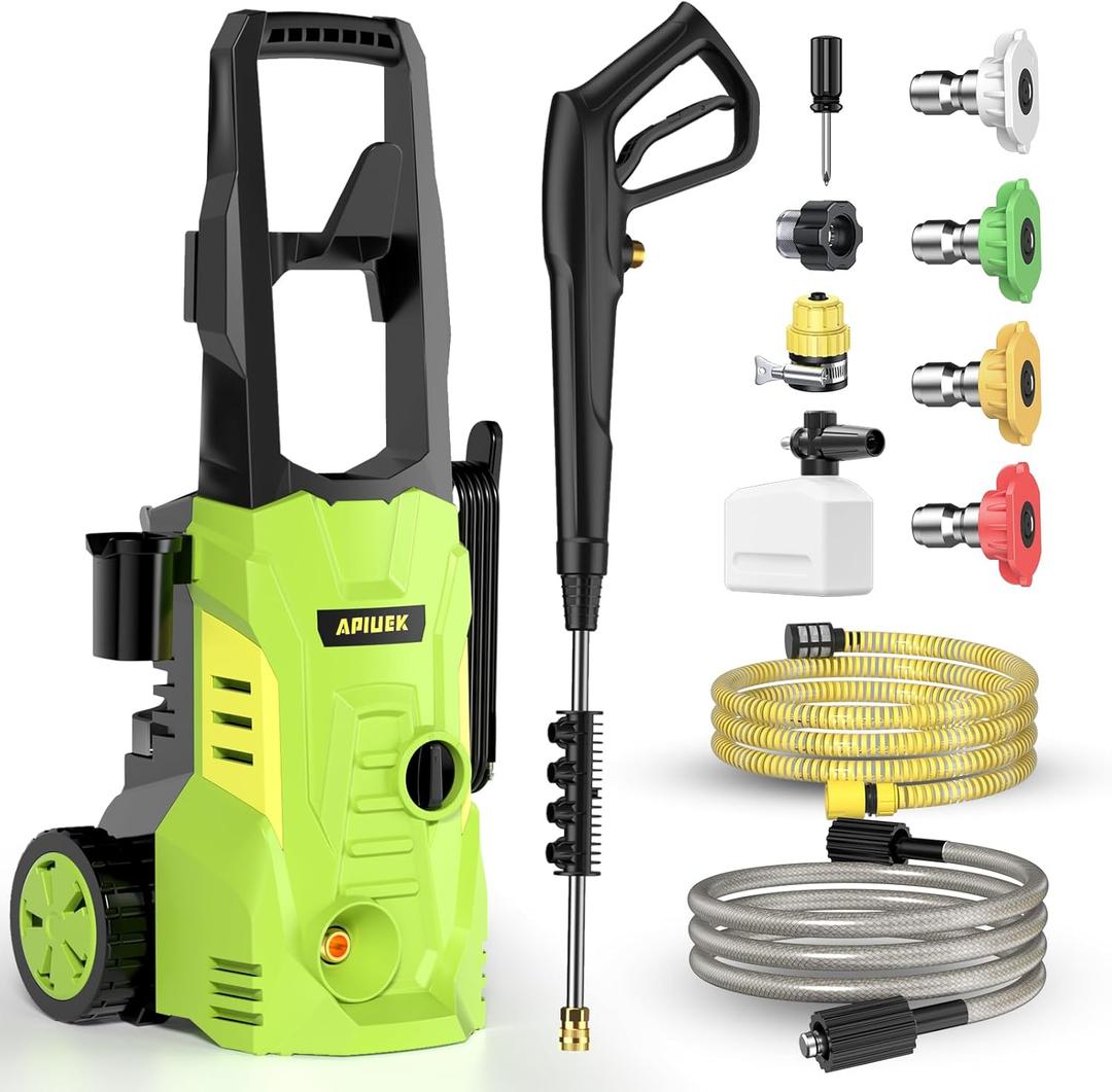 Electric Pressure Washer - GUIFIN Portable Power Washer with Soap-Adjustable Tank, Steel Spray Wand, 4 Pressure Tips, 6.6 FT Inlet & 23 FT Outlet Hose, 3800PSI & 2.4GPM, for Patio/Car/Driveway/Fence (Green)