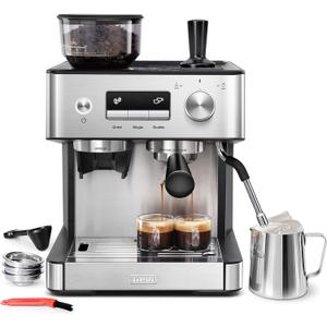 Gevi Espresso Machine with Grinder & Milk Frother, 20 Bar Professional Coffee Maker for Home, Removable Water Tank, Steam Wand, Perfect for Espresso, Cappuccino, Latte (11.5"D x 12.01"W x 16.53"H)