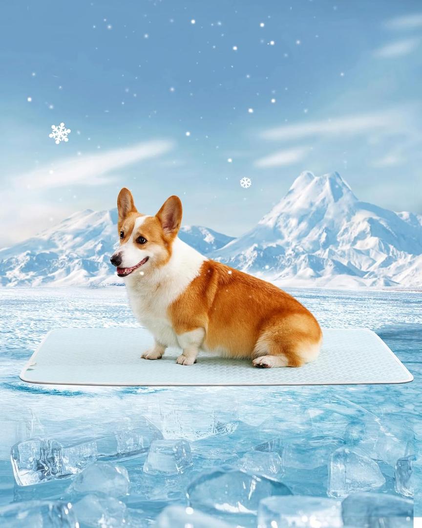 Dog Cooling Mat - Instant Cooling Pet Bed for Dogs & Cats, 6-12F Drop, Non-Toxic & Machine Washable, Anti-Slip Bottom, Cool Mat for Indoor & Travel Use Light Blue 36" x 24"