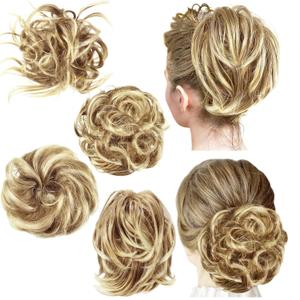 WILLBOND 4 Pcs Messy Hair Bun Hairpiece Tousled Updo for Women Hair Extensions Straight Short Ponytail Elastic Scrunchies Curly Accessories