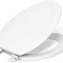 KOHLER 4647-0 Stonewood Elongated Toilet Seat, Elongated Wood Seat for Standard Toilets, Comes with Color-Matched Plastic Hinges, Home Essentials, White