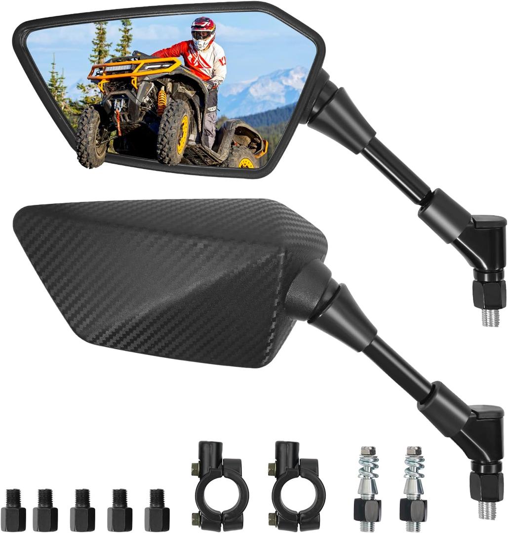 ATV Mirror, Multi-angle Side Rearview Mirrors for Bike Motorcycle ATV Scooter Cruiser with 8mm 10mm Bolt, 7/8" Handle Bar Mount Clamp Compatible with Suzuki Yamaha Honda Kawasaki Victory and More