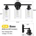 Unicozin Modern Bathroom Light Fixtures, 3 Light Vanity Lights, Black Wall Lamp with Clear Glass for Bathroom, Mirror, Living Room, Bedroom, Hallway, E26 Base