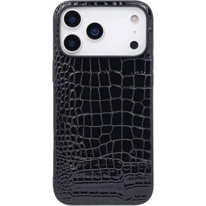 Compatible with iPhone 17 Pro Case for Women, Crocodile Synthetic Patent Leather Cover, Classic Fashion for iPhone17 Pro 2025 6.3 Inch - Black