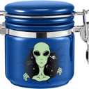 Alien Smell Proof Jar Half Oz (250ml), Separate Space for Humidity Pack To Keep Herbs Fresh For Months - Ceramic Smell Proof Containers, ET Stash Jar with Clamp Lid - Double Sealed Airtight Jar - Blue