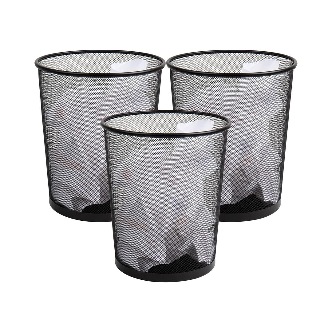 Mind Reader Mesh Trash Can, Set of 3, Waste Paper Basket, Round, Office, Metal Mesh, 11.5" L x 11.5" W x 13.75" H, Black