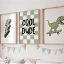 Nursery Dinosaur Wall Art Set of 3 Boys Room Canvas Decor Toddler Kids Art Prints Dinosaur Skateboard Pictures Poster Boys Dino Artwork Decor for Bedroom 12x16 Inch Unframed