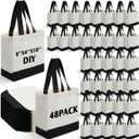 Sanwuta 48 Pack Mini Canvas Tote Bag 8'' x 4'' x 10'' Small Sublimation Blank Canvas Bags Reusable Tote for Christmas Crafts DIY Party Gifts (Black)