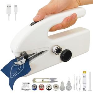 Mini Handheld Sewing Machine with 8pc Kit & Guide, 2-Speed Portable Electric Sewing Tool for Travel, DIY Crafts, Quick Clothing Repairs and Fixing Hem