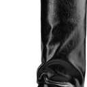 Knee High Boots for Women Square Toe Chunky Heel Fold Over Slouchy Boots Wide Calf Comfortable Tall Boots (11, Black)