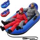QPAU 2-Person Inflatable Snow Tube with Dual Backrests & Tow Rope, Heavy Duty Canvas-Covered Blow Up Snow Sled with Handles, Fast Inflation Air Valves, Premium Snow Tubes for Kids & Adults (Blue)