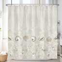 AOFOTO Seashells Conch Shower Curtain with Hooks, Coastal Seashell Nautical Ocean Theme Modern Decorative Shower Curtains Vintage Damask Stripe Neutral Beige Bath Curtains Bathroom Decor 60x72 Inch