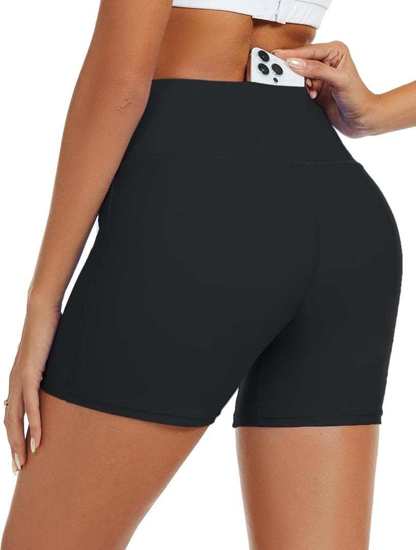 Tournesol Women's Swim Shorts High Waisted Bathing Suit Bottoms Seamless Swimsuit Boy Shorts with Pockets (Large, Black)