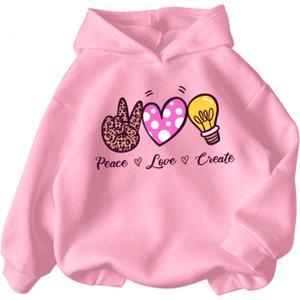 SweatyRocks Girl's Cute Graphic Sweatshirts Long Sleeve Drop Shoulder Hoodies Pullover Tops (Pink)