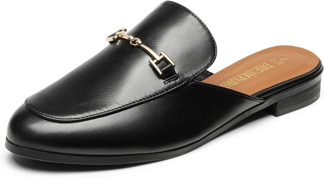 DREAM PAIRS Mules for Women Flats Comfortable Buckle Mules Slip on Slides Backless Loafers Shoes (6.5, Black-pu)